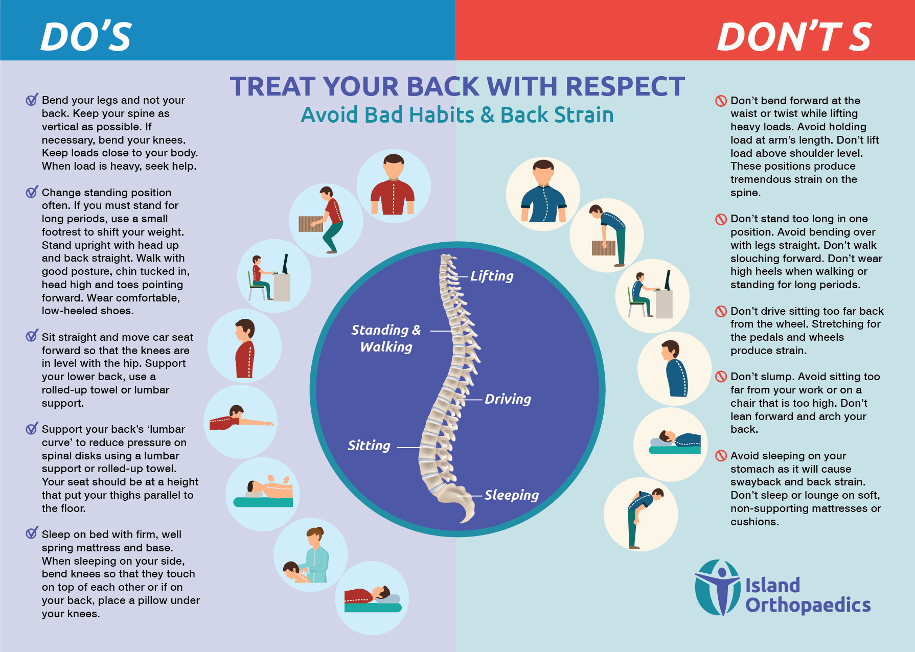 infographics of treat your back with respect and caring for it avoid bad habits and back strain